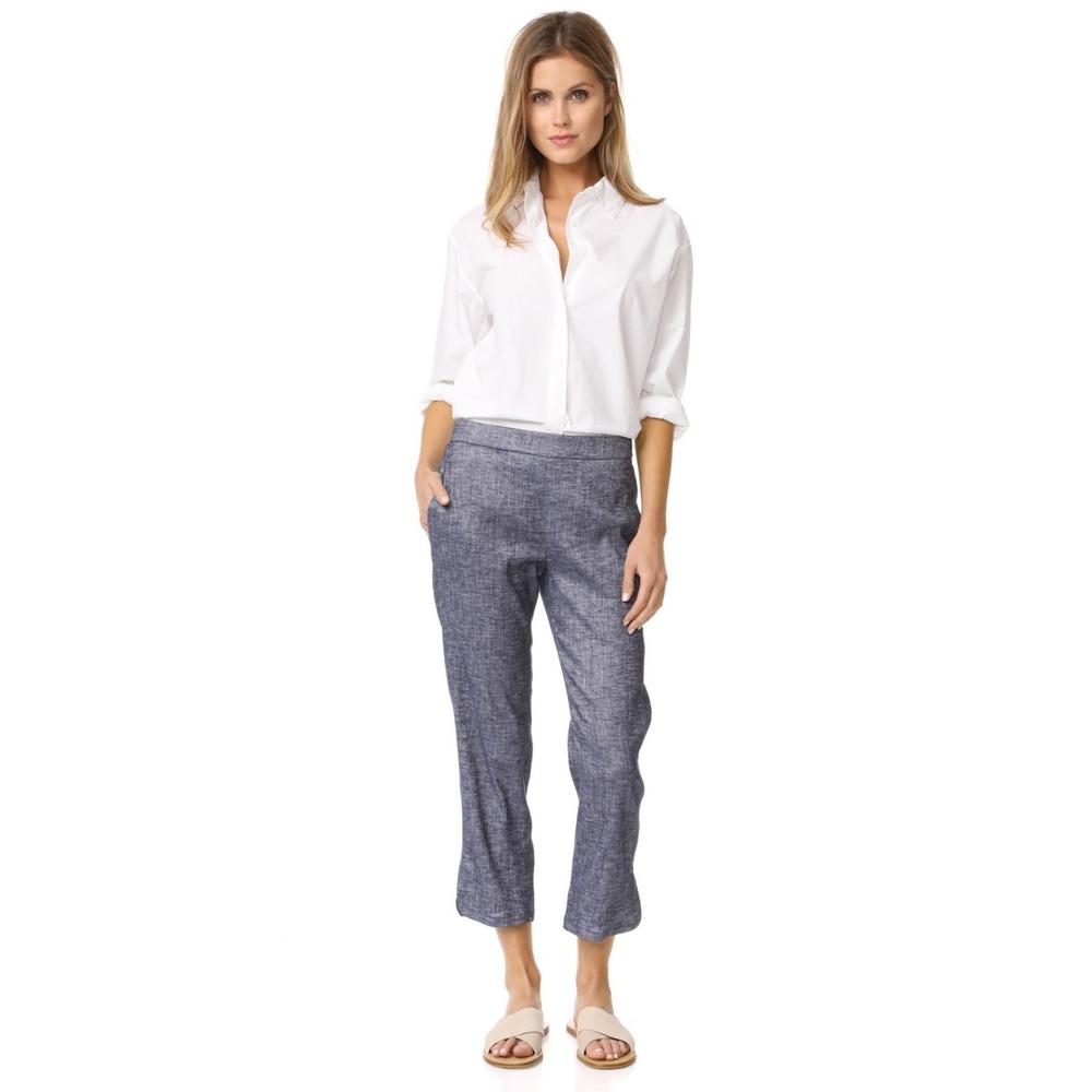 Theory Thorina Tierra Wash Linen Cropped Pants Deep Denim NWT Size 4 $285 - Picture 5 of 16